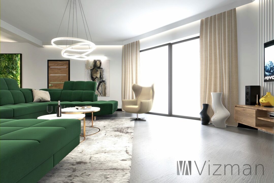 Projekt wnętrz Jastrzębie Zdrój salon z kuchnia