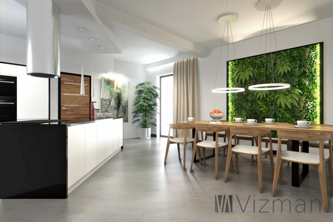 Projekt wnętrz Jastrzębie Zdrój salon z kuchnia
