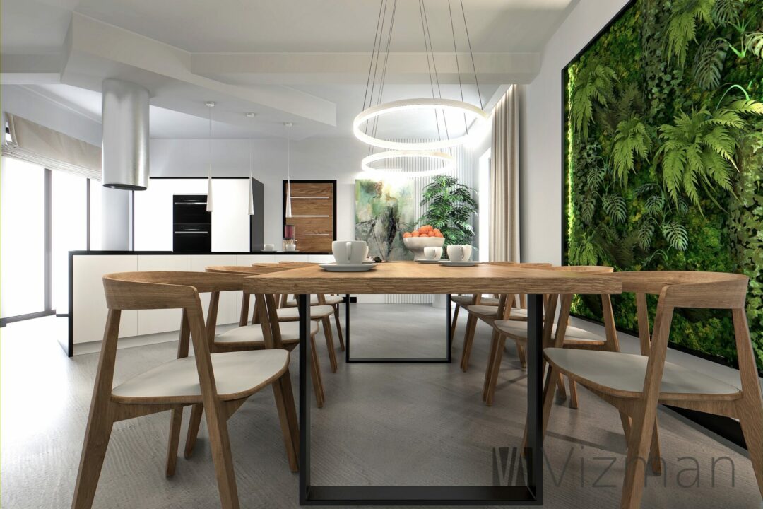Projekt wnętrz Jastrzębie Zdrój salon z kuchnia