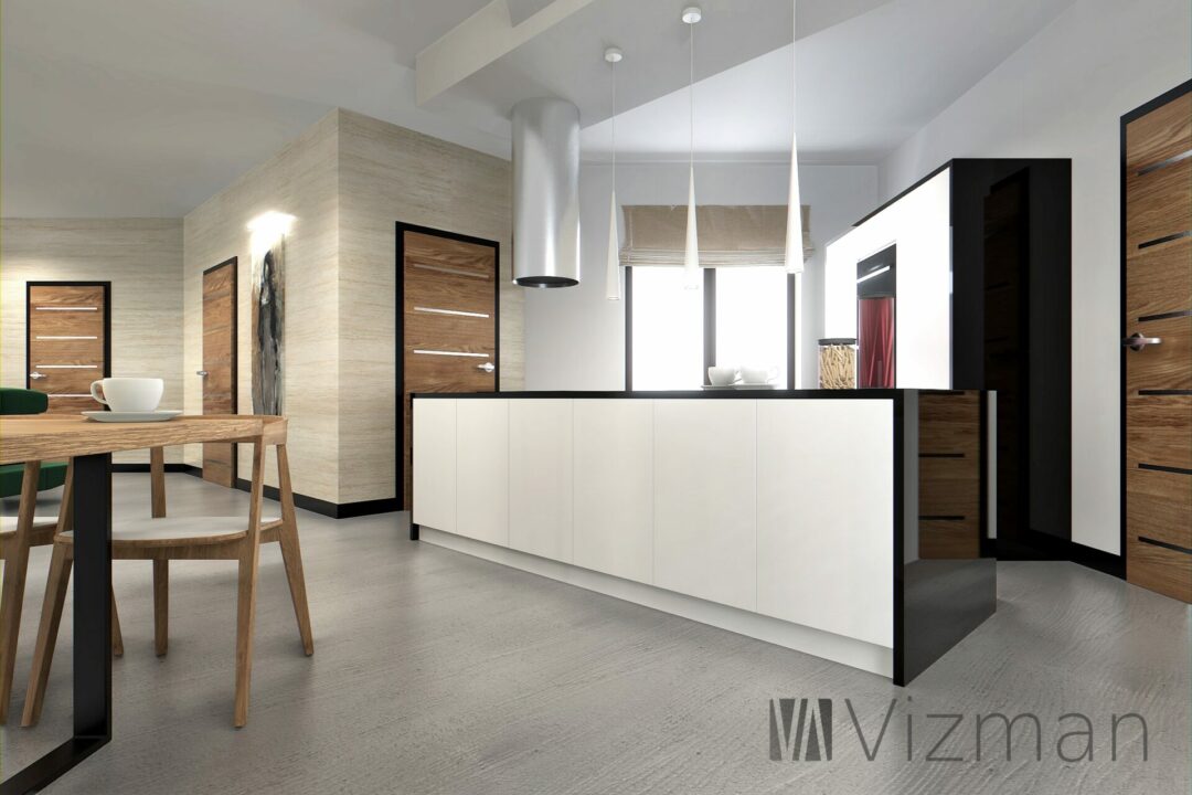 Projekt wnętrz Jastrzębie Zdrój salon z kuchnia
