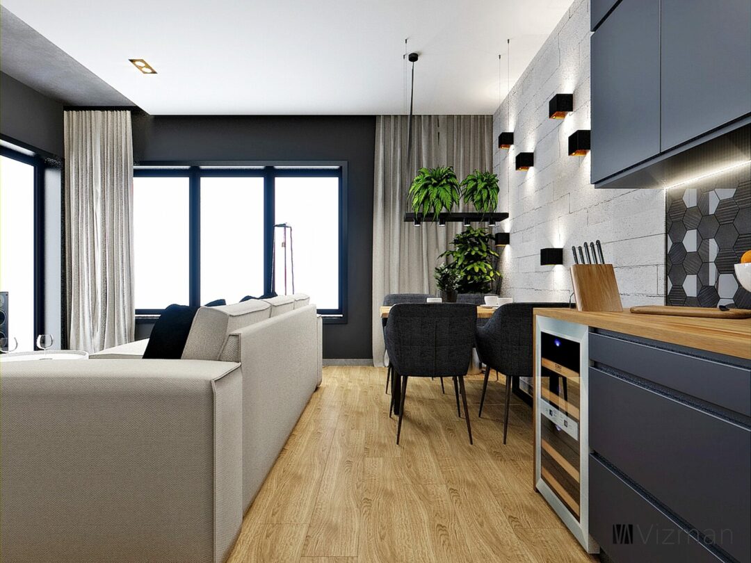 Projekt wnętrz mieszkanie Katowice salon