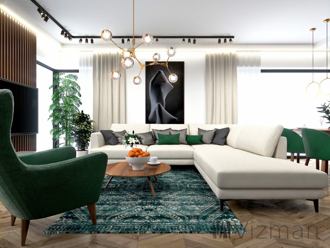 Projekt wnętrz Mikołów salon 1a