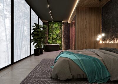 Projekt sypialnia z wanną i sauną