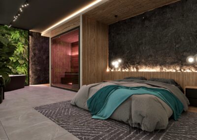 Projekt sypialnia z wanną i sauną