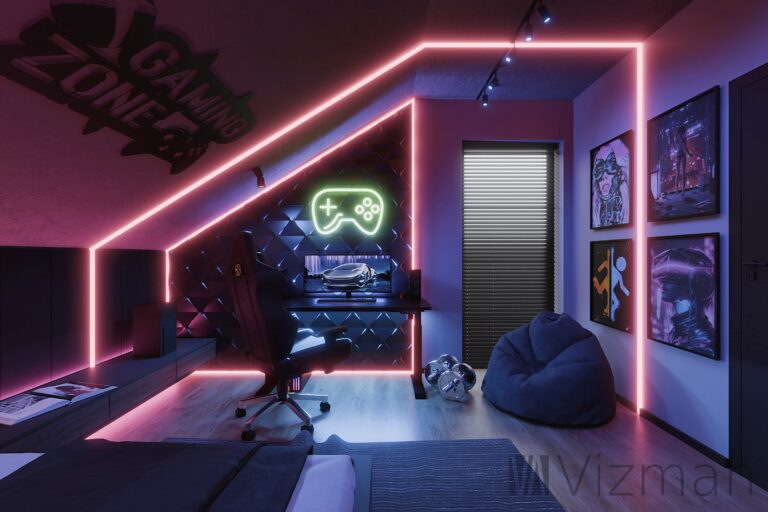 Dark Modern & Industrial Gaming Bedroom